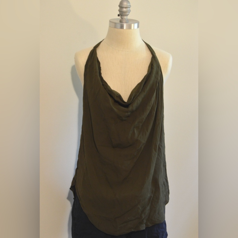 Haute Hippie Olive Green Silk Halter Top Size Large
